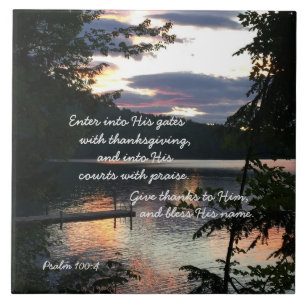Thanksgiving Psalm 100:4 Soluppgång Squam Sjö Ph Kakelplatta