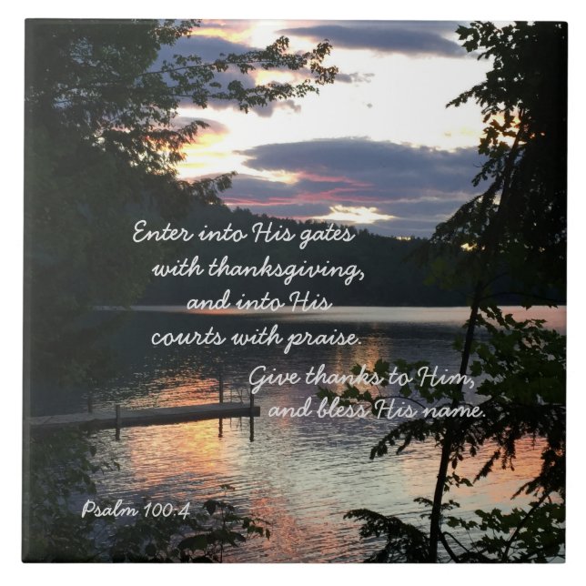 Thanksgiving Psalm 100:4 Soluppgång Squam Sjö Phot Kakelplatta (Framsidan)