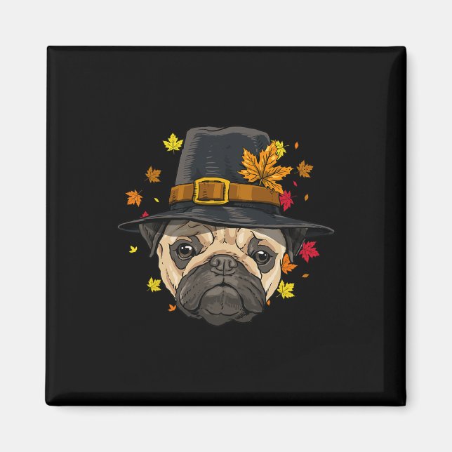 Thanksgiving Pug Pilgrim - höstfällan Turkiet Dag  Magnet (Framsidan)