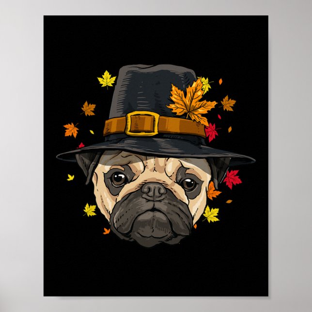 Thanksgiving Pug Pilgrim - höstfällan Turkiet Dag  Poster (Framsidan)