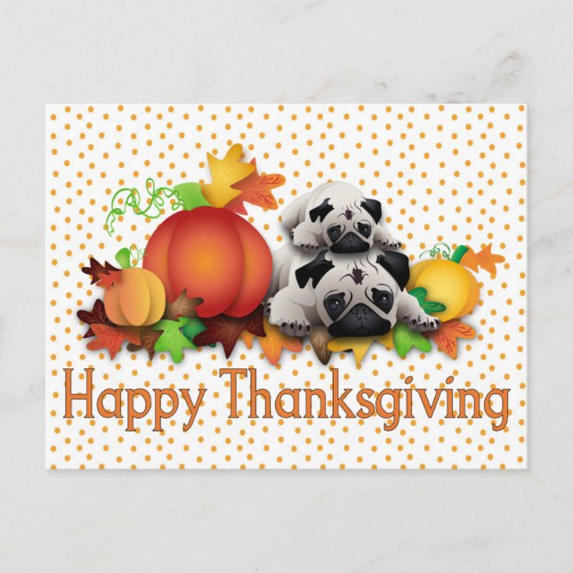Thanksgiving Pugs och Pumpkins Gifts, Tees Helg Vykort (Framsida)