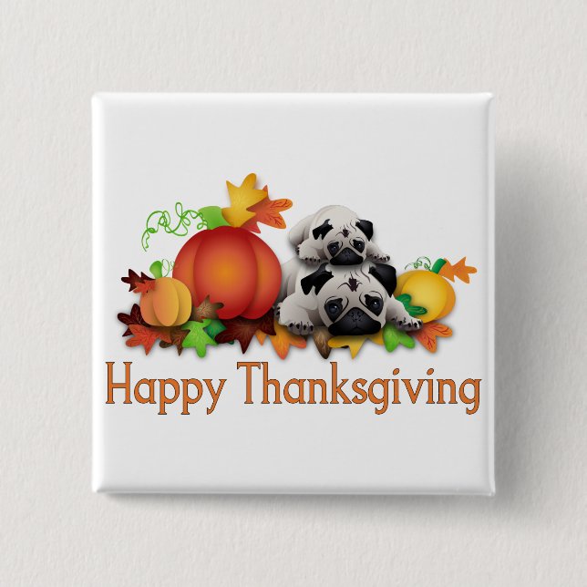 Thanksgiving Pugs och Pumpkins Gifts, Tees Knapp (Framsida)