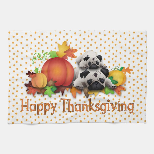 Thanksgiving Pugs och Pumpkins Gifts, Tees Kökshandduk (Horisontell)