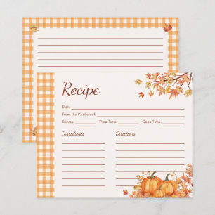 Thanksgiving Pumpa Skörde Gingham Receptkort