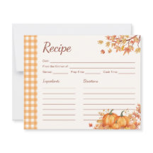 Thanksgiving Pumpa Skörde Gingham Receptkort