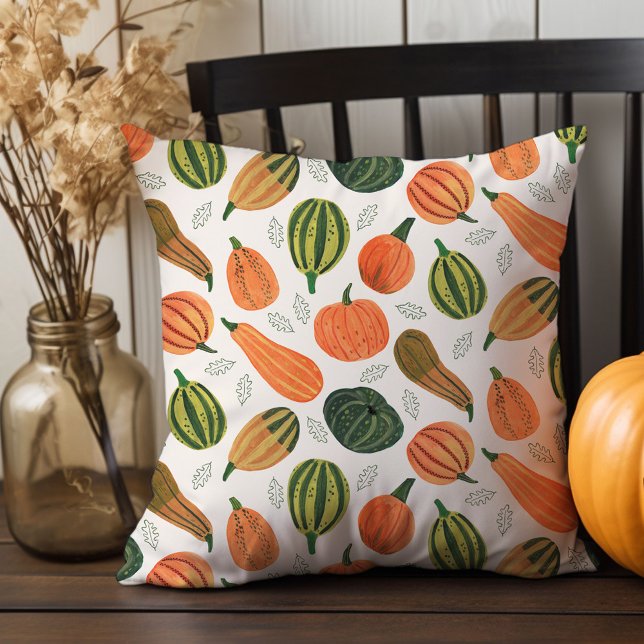 Thanksgiving pumpafält kudde (Cute Rustic Thanksgiving pumpkin pattern Throw Pillow)