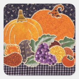 Thanksgiving Pumpkin and Friends Patchwork Fyrkantigt Klistermärke