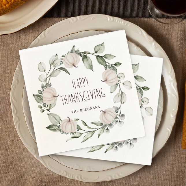 Thanksgiving Pumpkin Autumn Eucalyptus Greenery Pappersservett (Thanksgiving Pumpkin Autumn Eucalyptus Greenery Napkins)