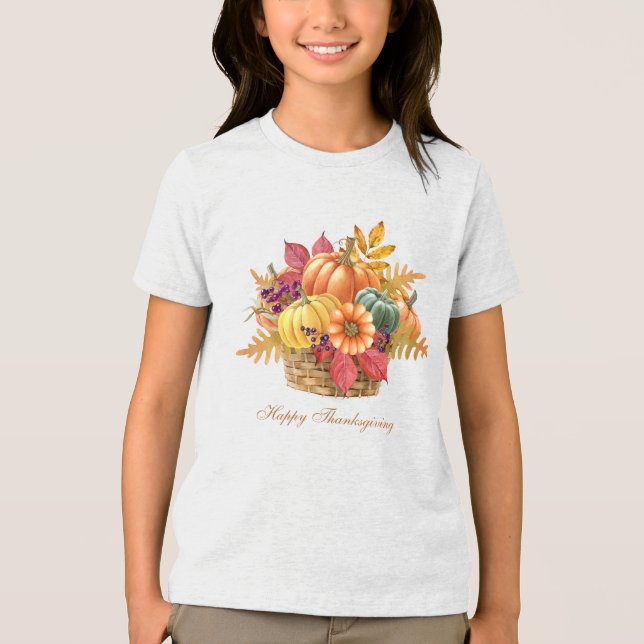 Thanksgiving Pumpkin Basket Girls T-Shirt (Framsida)