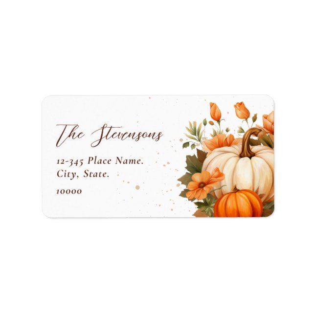 Thanksgiving Pumpkin Blommigt  Script Rustic Adres Adressetikett (Framsidan)