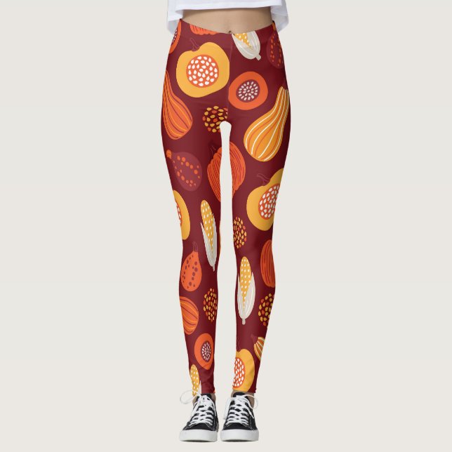 Thanksgiving Pumpkin Brown Seamless Mönster. Leggings (Framsida)