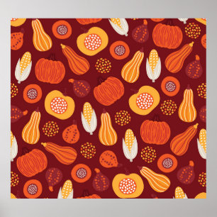 Thanksgiving Pumpkin Brown Seamless Mönster. Poster