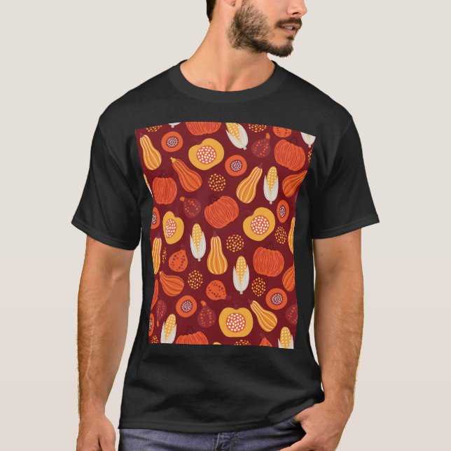 Thanksgiving Pumpkin Brown Seamless Mönster. T Shirt (Framsida)