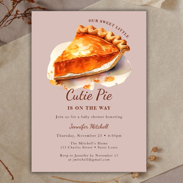 Thanksgiving Pumpkin Cutie Paj Baby Shower Inbjudningar (Thanksgiving Pumpkin Cutie Pie Baby Shower Invitation)
