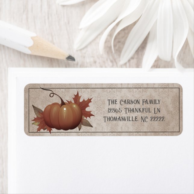 Thanksgiving Pumpkin Damask-etikett Returadress Etikett (Insitu)