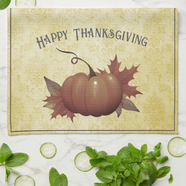 Thanksgiving Pumpkin Damask | GULT Kökshandduk (Vikta)