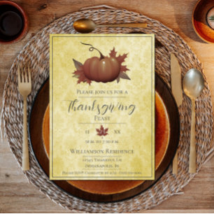 Thanksgiving Pumpkin Damask Gult Middag Inbjudningar