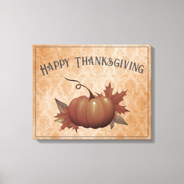 Thanksgiving Pumpkin Damask | ORANGE Canvastryck (Framsida)