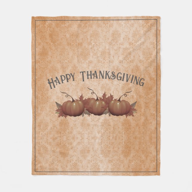 Thanksgiving Pumpkin Damask | ORANGE Fleecefilt (Framsidan)
