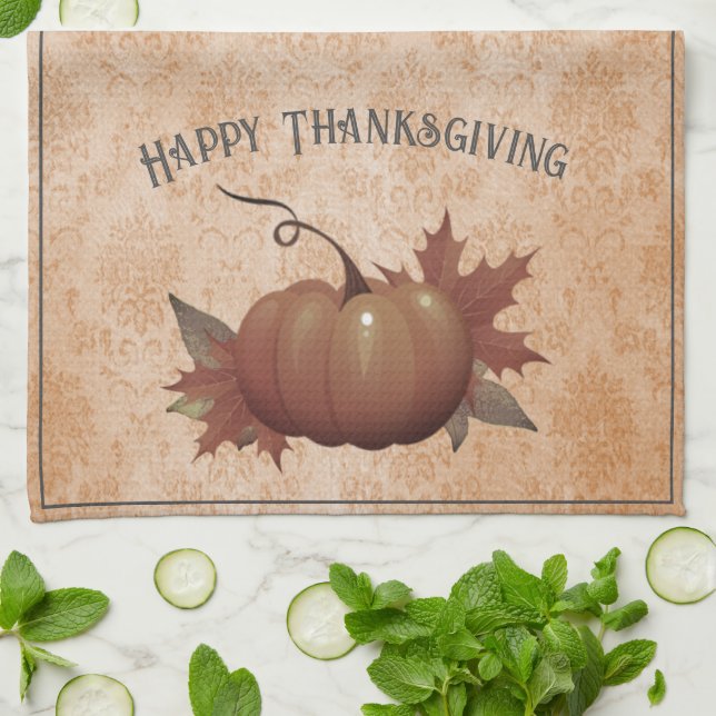 Thanksgiving Pumpkin Damask | ORANGE Kökshandduk (Vikta)