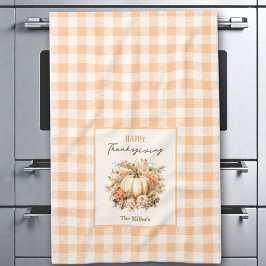 Thanksgiving Pumpkin Gingham Pastel Orange Namn Kökshandduk