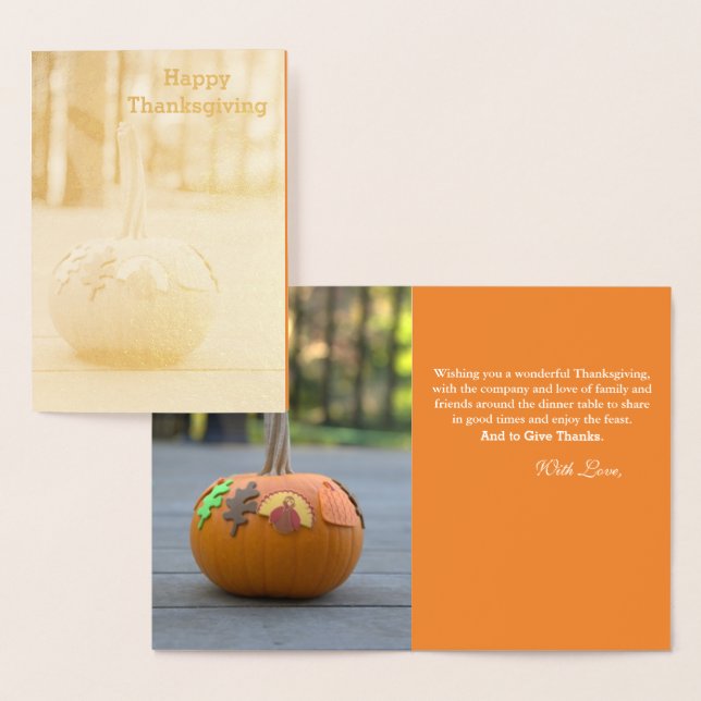 Thanksgiving Pumpkin guldfärgat gratulationskort Folierat Kort (Display)