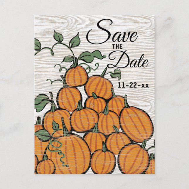 Thanksgiving Pumpkin Harvest Rustic Save Date Inbjudan Vykort (Framsida)