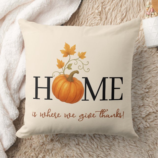 Thanksgiving Pumpkin Home är där vi Ge tackar Kudde (Filt)