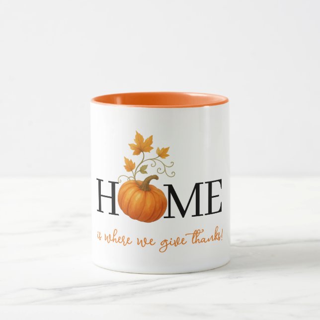 Thanksgiving Pumpkin Home är där vi Ge tackar Mugg (Center)