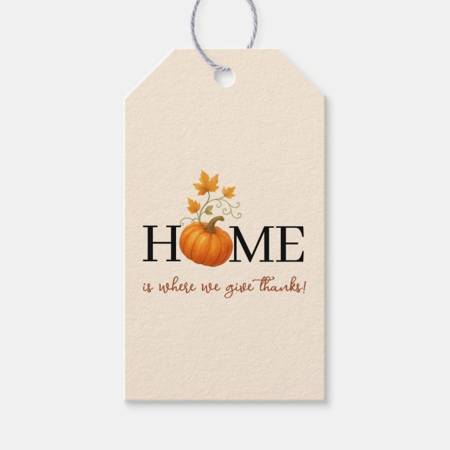 Thanksgiving Pumpkin Home är där vi Ge tackar Presentetikett (Framsidan)