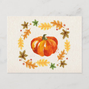 Thanksgiving Pumpkin Löv Watercolor Helg Vykort