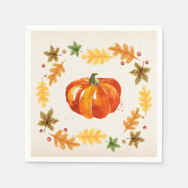 Thanksgiving Pumpkin Löv Watercolor Pappersservett (Framsidan)