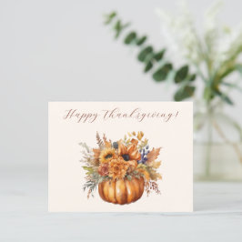 Thanksgiving-Pumpkin med blommor- Vykort