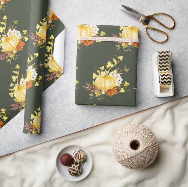 Thanksgiving Pumpkin Mönster Glossy Presentpapper (Hantverk)