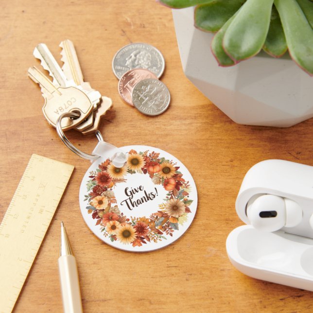 Thanksgiving Pumpkin och blommor hösten Nyckelring (Skrivbord)