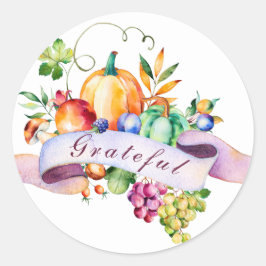 Thanksgiving Pumpkin och Fruit Round Sticker Runt Klistermärke