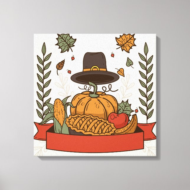 Thanksgiving Pumpkin och höst Canvastryck (Framsida)