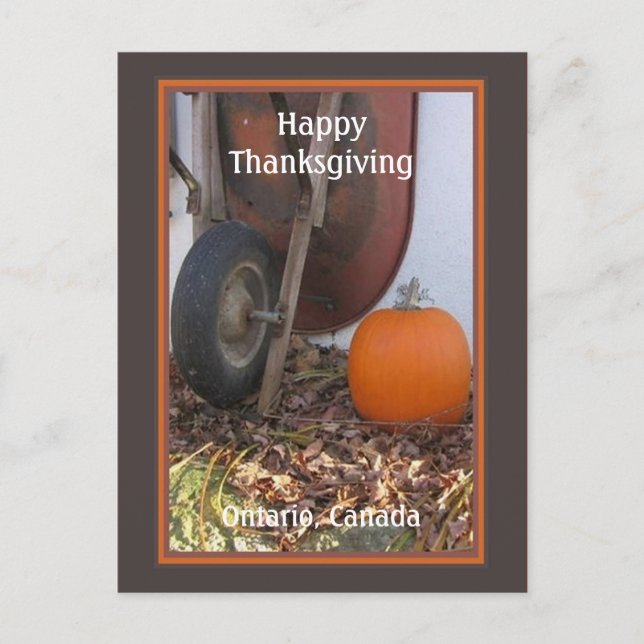 Thanksgiving Pumpkin och Wheelbarrow Helgdag Postc Helg Vykort (Framsida)