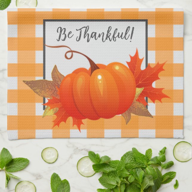 Thanksgiving Pumpkin Orange Buffalo Play Kökshandduk (Vikta)