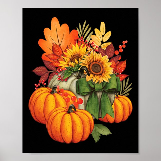 Thanksgiving Pumpkin Solrosblomma hösten Helgdag Poster (Framsidan)