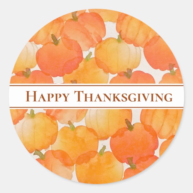 Thanksgiving Pumpkin Stickers Runt Klistermärke (Framsida)