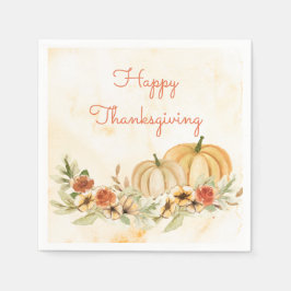 Thanksgiving Pumpkins Blommigt Watercolor Script Pappersservett