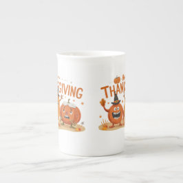 Thanksgiving Pumpkins in Witch Hats Tecknad Benporslin Mugg