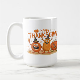 Thanksgiving Pumpkins in Witch Hats Tecknad Kaffemugg