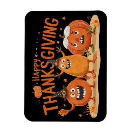 Thanksgiving Pumpkins in Witch Hats Tecknad Magnet