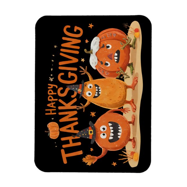 Thanksgiving Pumpkins in Witch Hats Tecknad Magnet (Vertikal)