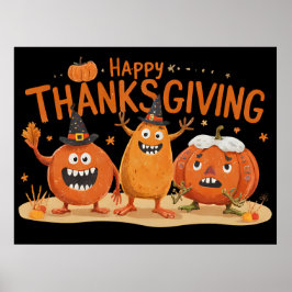 Thanksgiving Pumpkins in Witch Hats Tecknad Poster