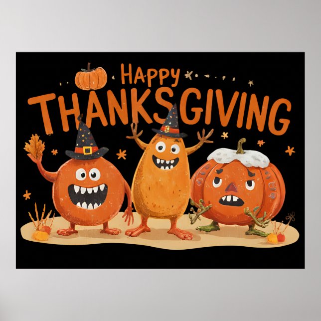 Thanksgiving Pumpkins in Witch Hats Tecknad Poster (Framsidan)