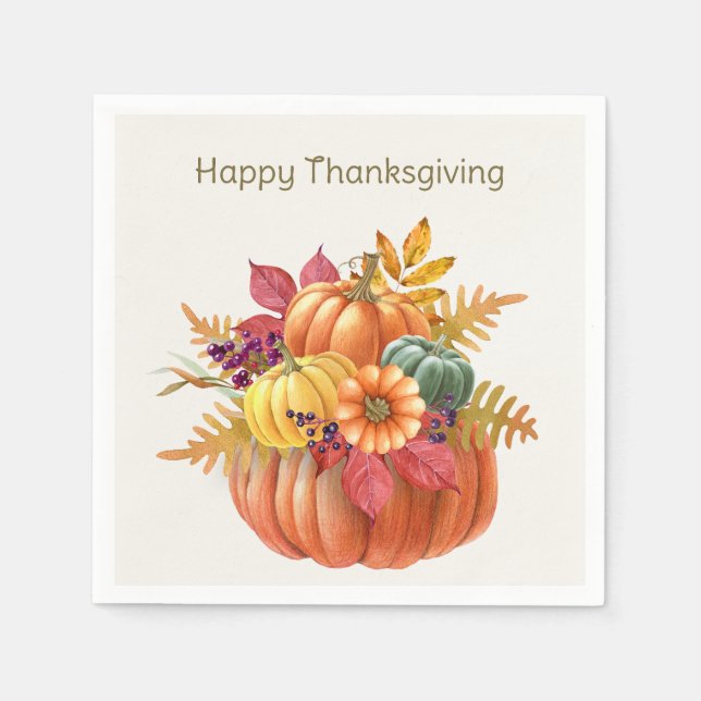 Thanksgiving Pumpkins Napkin Pappersservett (Framsidan)