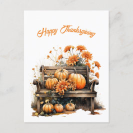Thanksgiving Pumpkins Rustic Bench Illustration Helg Vykort